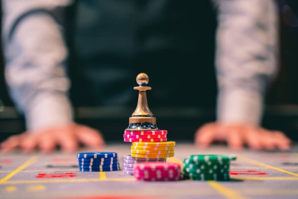 Baccarat table with dealer and cards